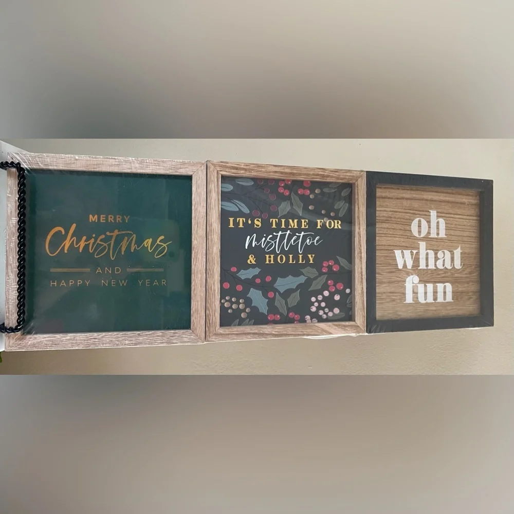 3 Square Wood Christmas Holiday Signs (Target Brand)